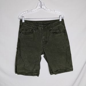 Prana Size 32Wx11L Mens Green Cotton w/Pockets Durable Denim Bermuda Shorts T568